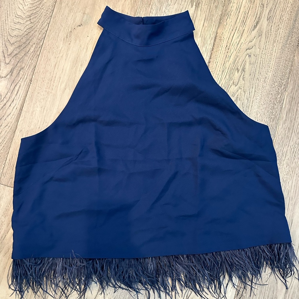 Ann Taylor Halter Blue with fringe detail XL